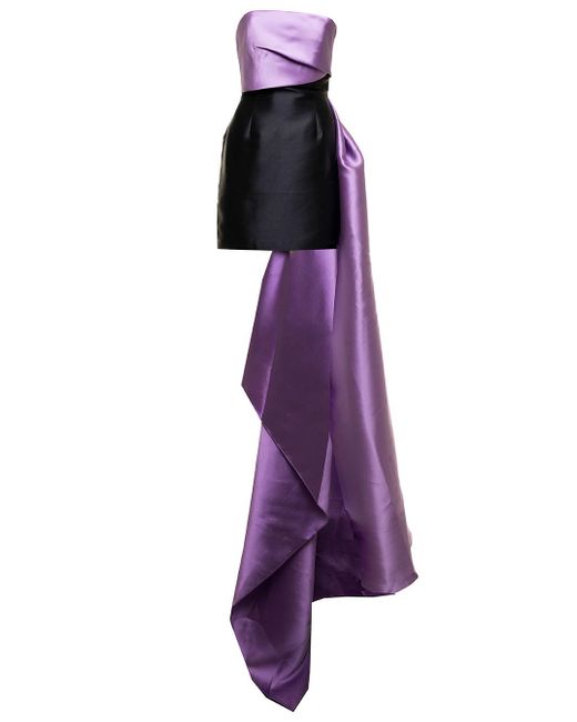 Solace London Black Meyer And Lilac Crepe Minidress With Train Solance London Woman