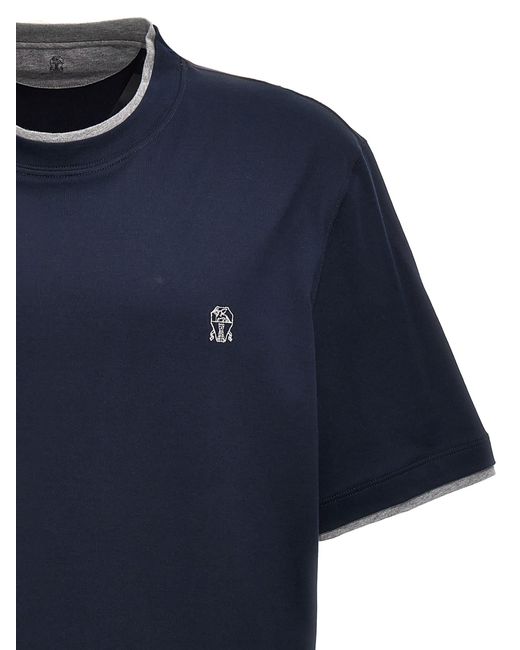 Brunello Cucinelli Blue Double Layer T-shirt for men