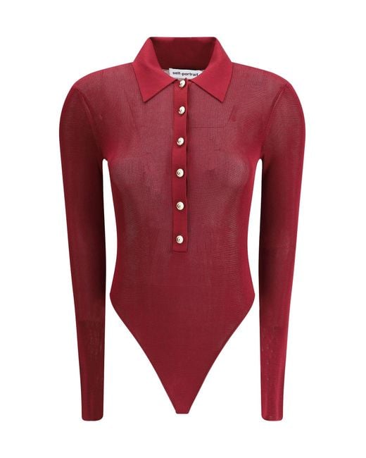 Self-Portrait Red Knit Bodysuit