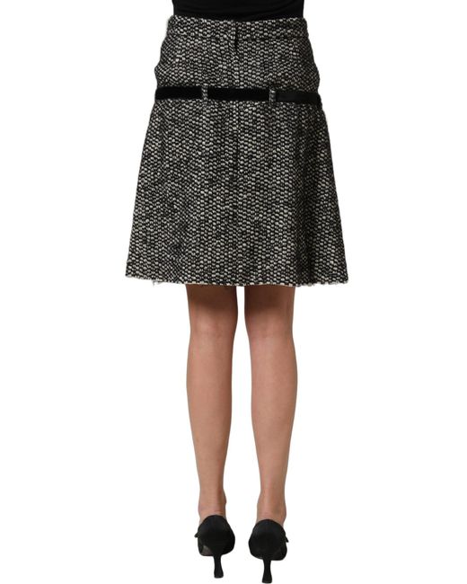 Dolce & Gabbana Black Tweed High Waist Pleated Skirt