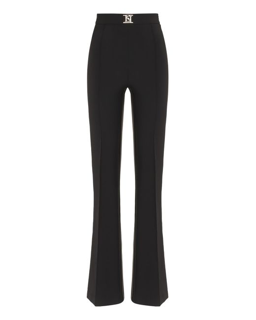 Elisabetta Franchi Black Crepe Wide-leg Trousers