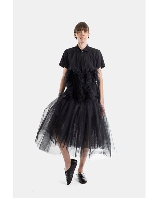 Noir Kei Ninomiya Black Tulle Ruffled Polo Shirt T-Shirts And Polos