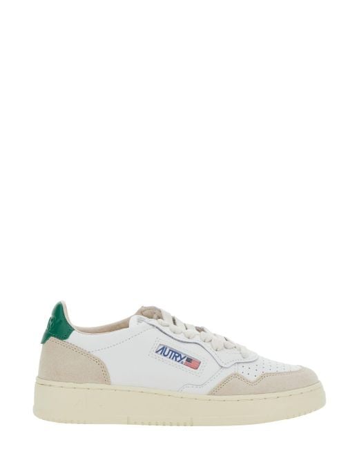 Autry White Medalist Low Top Sneakers With Suede Details