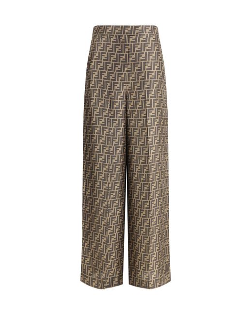 Fendi Natural Monogram Pattern Silk Pants