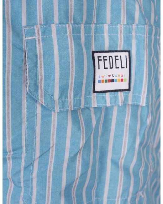 Fedeli Blue Light Striped Swim Shorts for men