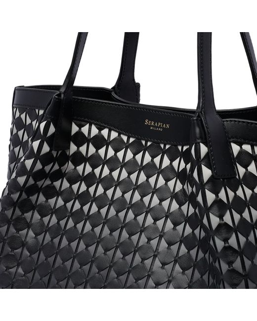 Serapian Black Leather Mosaico Magnetic Shoulder Bag