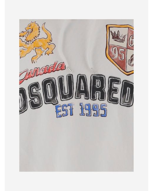 DSquared² Gray Cotton Sweatshirt With Adjustable Hood And Logo Print for men