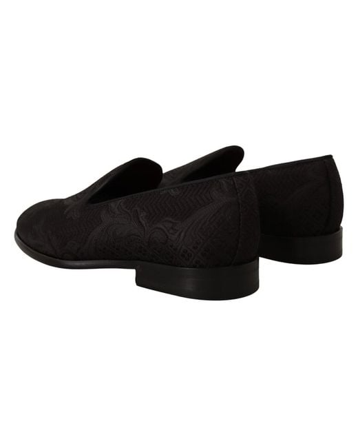 Dolce & Gabbana Black Floral Brocade Slippers for men