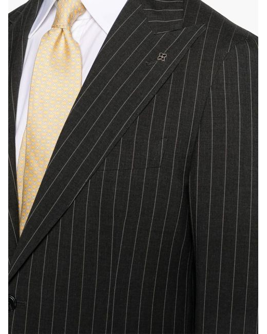 Tagliatore Black Charcoal Pinstriped Single-Breasted Wool Suit for men