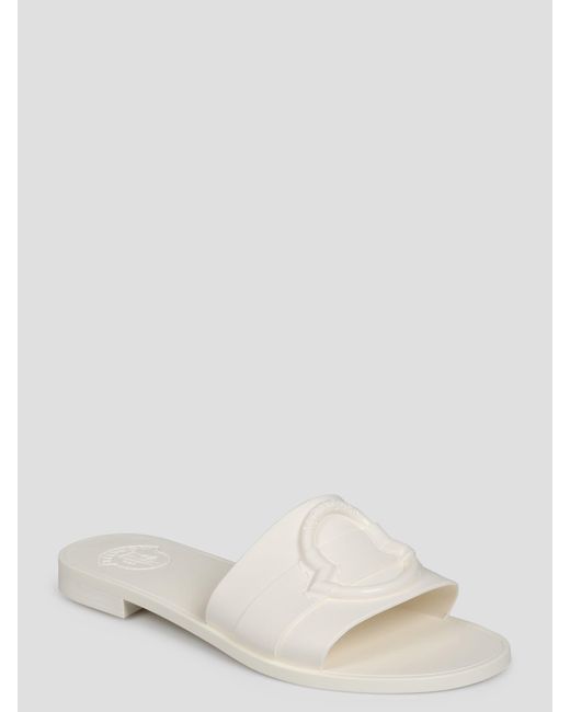 Moncler White Mon Slide Sandal