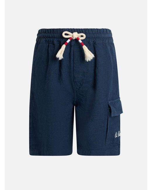 Mc2 Saint Barth Blue Boy Linen Bemuda Marseille Jr Short Pant for men