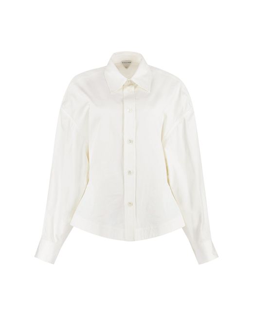 Bottega Veneta White Long Sleeve Cotton Shirt With Asymmetric Hem