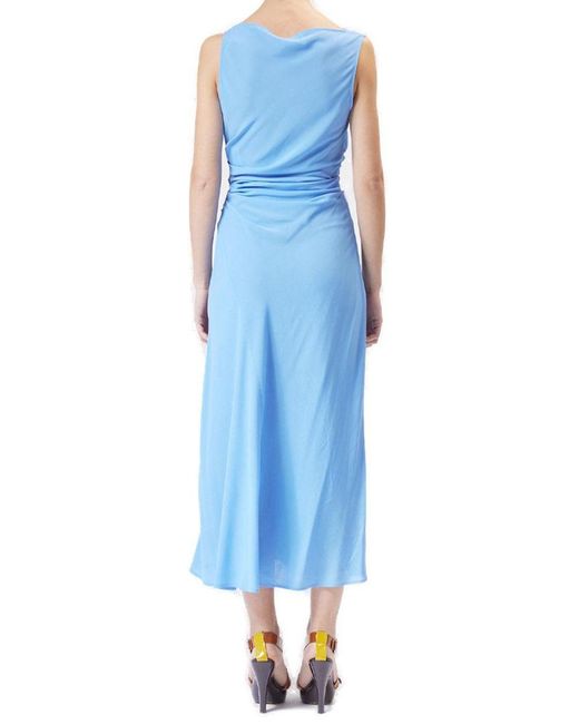 M05CH1N0 Jeans Blue Sleeveless Crepe Midi Dress