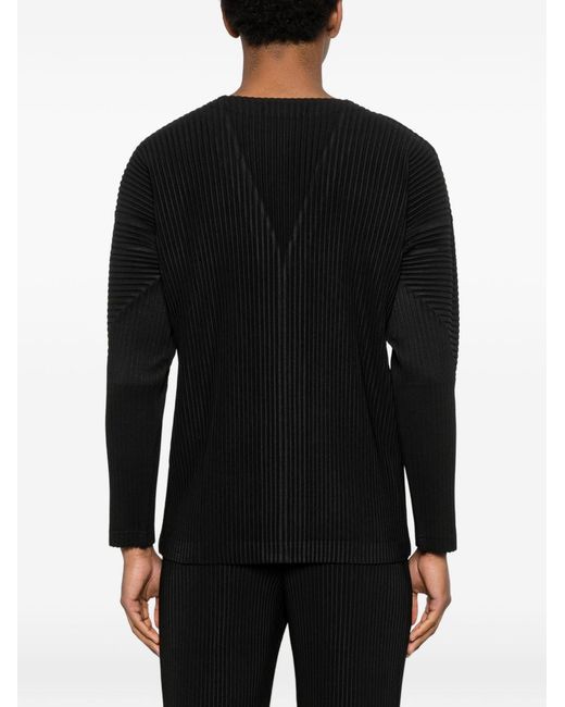 Homme Plissé Issey Miyake Black Pleated V-Necked Cardigan for men