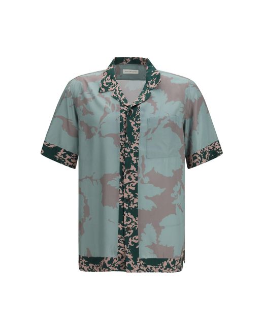 Dries Van Noten Blue Short-Sleeve Shirt Carltone Viscose for men
