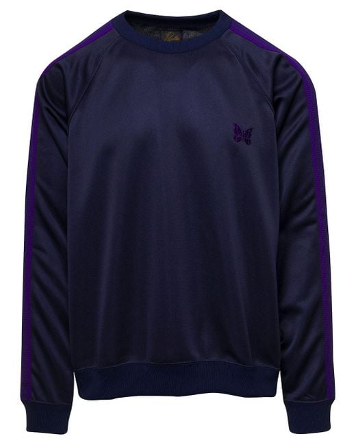 Needles Blue Crewneck Sweatshirt With Embroidered Logo for men