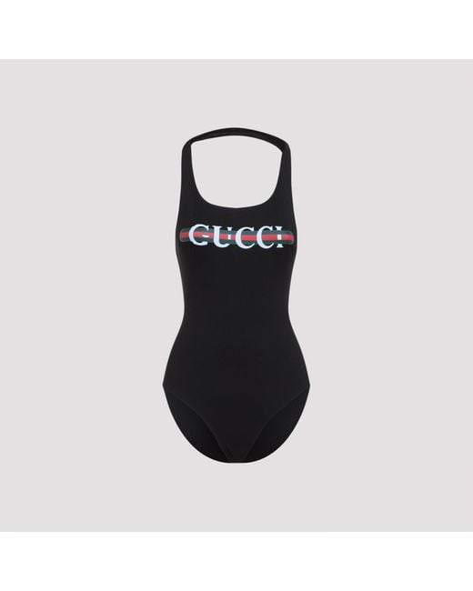 Gucci Black Sparkling Jersey Swimsuit With Print