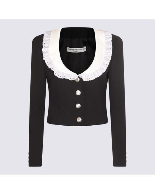 Alessandra Rich Black And White Silk-wool Blend Casual Jacket