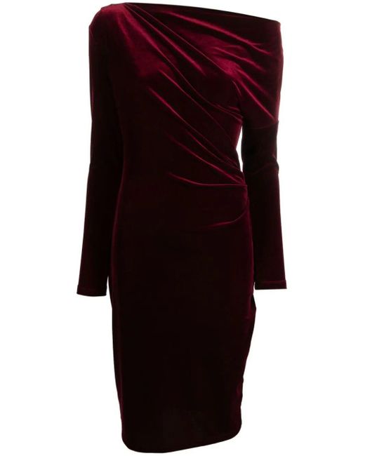 Ralph Lauren Red Boat-neck Velvet Midi Dress