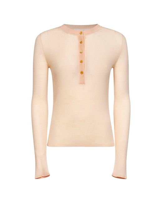 Chloé White Bleached Ribbed Superfine Wool Buttoned Sweater