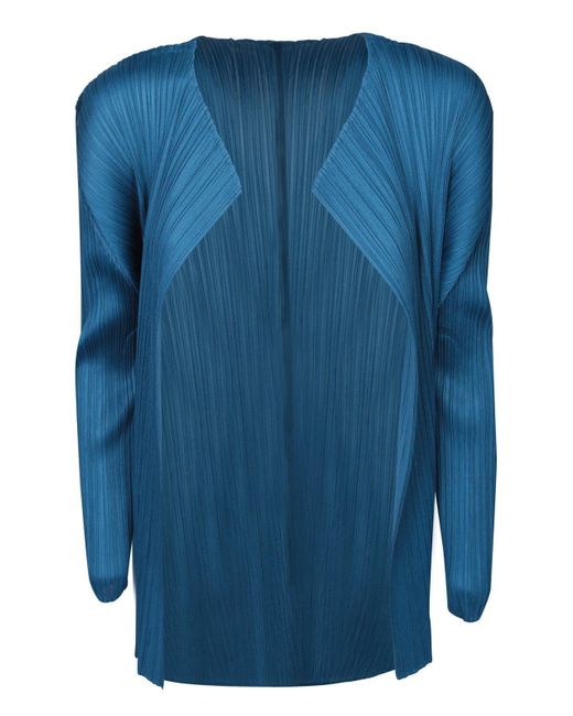 Pleats Please Issey Miyake Blue Open-front Pleated Cardigan