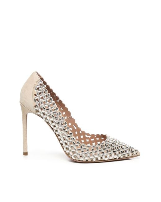 Aquazzura Metallic Suede Pumps With Crystals