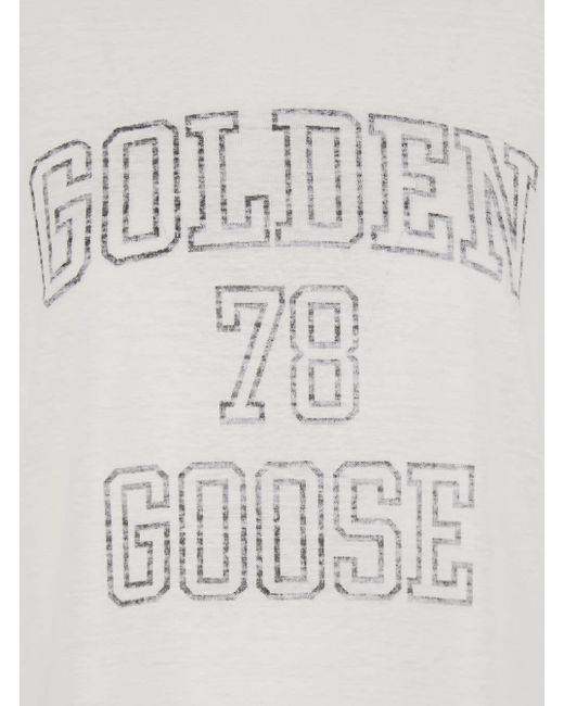 Golden Goose Deluxe Brand White Journey Crewneck T-Shirt With Maxi Logo Print On The Front