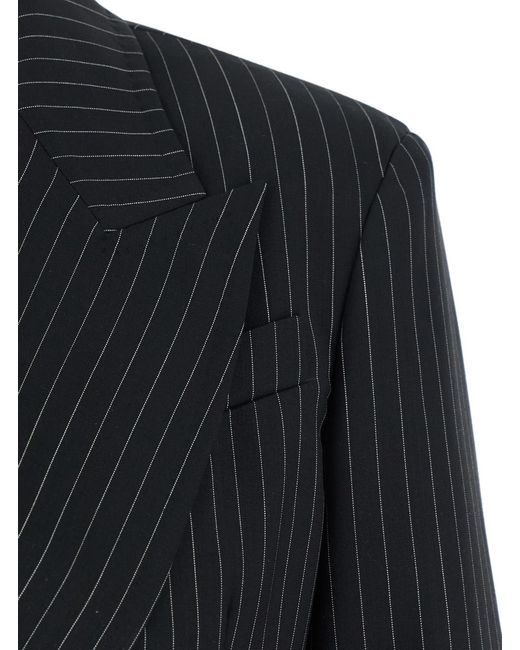 Max Mara Blue Double-Breasted Jacket With Stripes Virgin Wool Blazers
