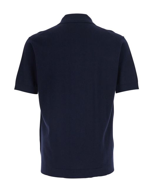 Kangra Blue Shirt With Notched Revers Collar And Short Sleeves for men