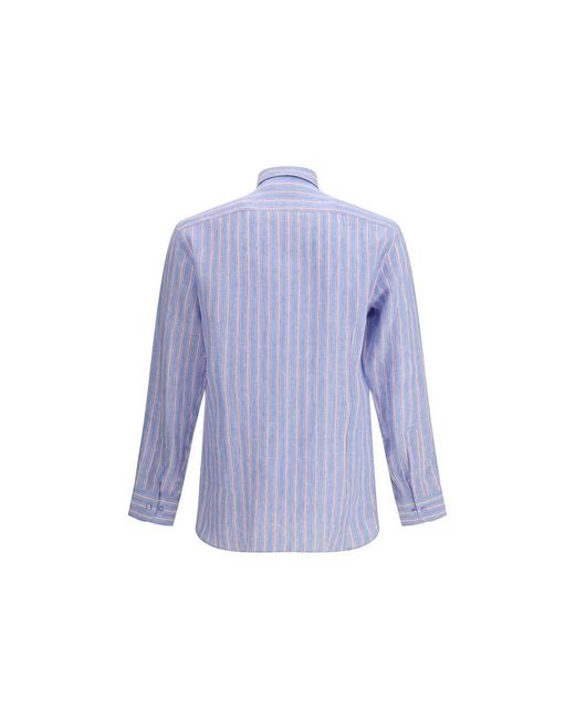 Etro Blue Multicolor Linen Pattern Shirt for men