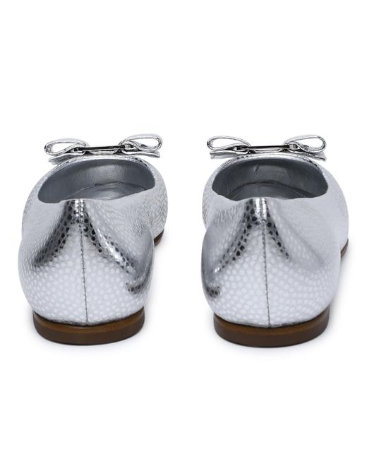 Ferragamo White 'varina' Silver Leather Ballet Flats