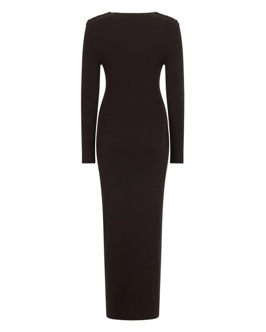 Blazé Milano Black Long Ribbed Dress Wool