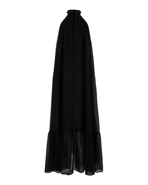 Semicouture Black Maxi Dress With Stand Up Collar
