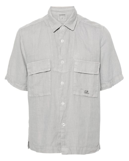 C P Company Gray Logo-print Linen Shirt for men