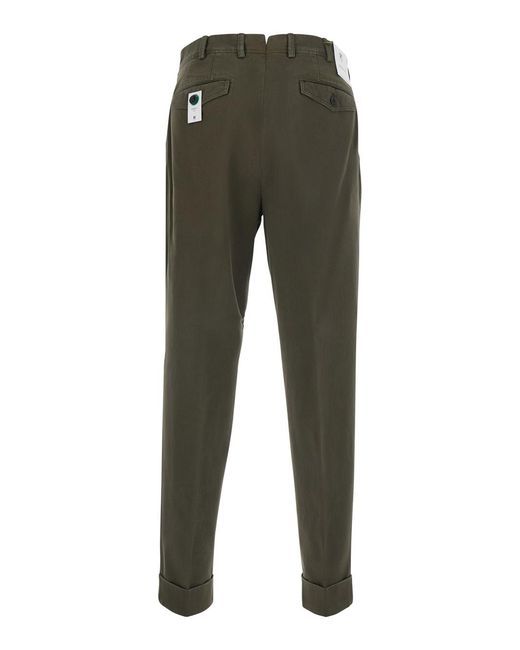 PT Torino Green Pants With Side Pockets And Straight Hem Tech Fabric For Trousers for men