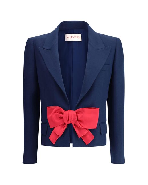 【VIP価格】VALENTINO Single-breasted Blazer with bow Valentino Single-Breasted Blazer With Bow in Blue | Lyst
