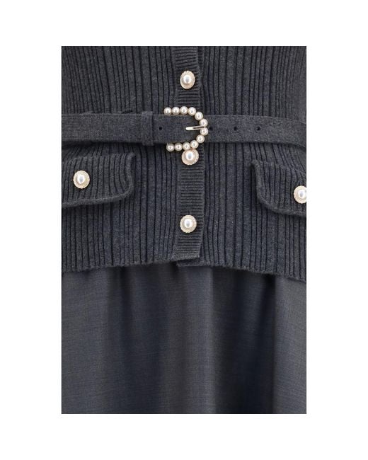 Self-Portrait Blue Midi Dress, Knit And Twill