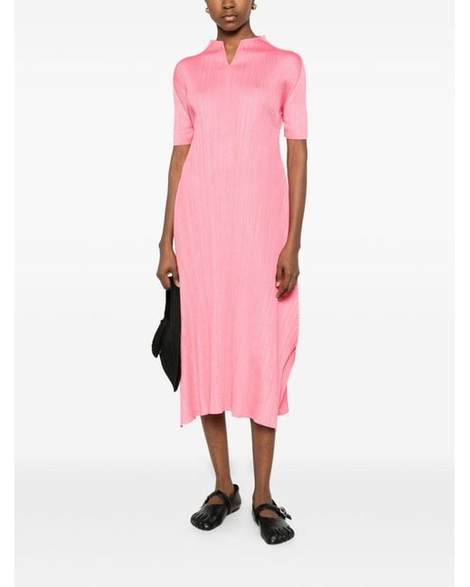 Pleats Please Issey Miyake Pink Pleated Long Dress