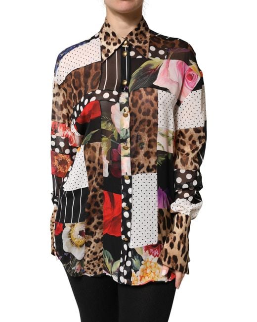 Dolce & Gabbana Multicolor Patchwork Silk Collaredblouse Top 05+Se