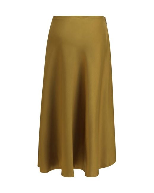 Ganni Natural Satin Midi Skirt With Tie Details Acetate; Polyester