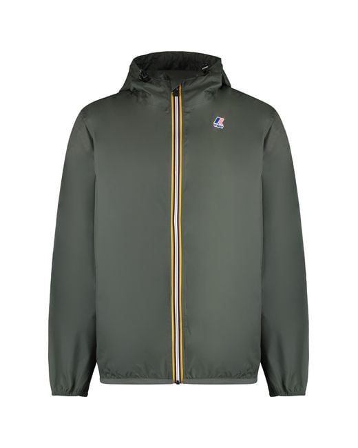 K-Way Green Claude Hooded Nylon Jacket Polyamide Raincoats for men