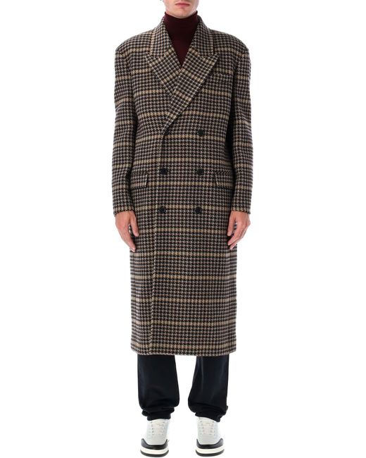 Saint Laurent Multicolor Checked Wool Long Coat for men