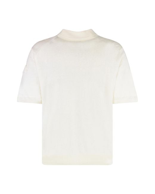 Moncler White Short Sleeve Polo Shirt Silk for men