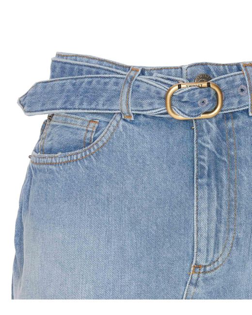 Twin Set Blue Denim Mini Skirt With Oval T Belt