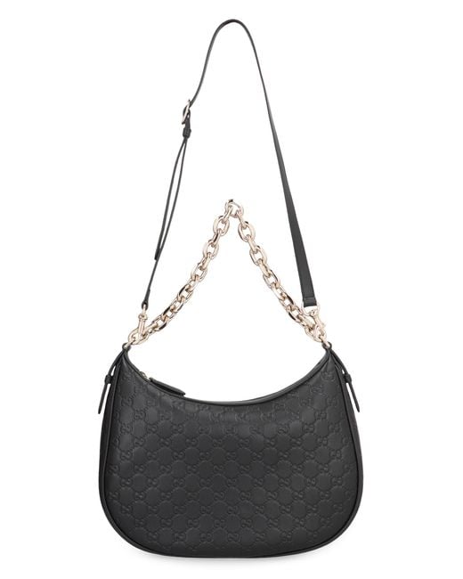 Gucci Black Shoulder Bag Gg Emblem Leather Calf Bucket