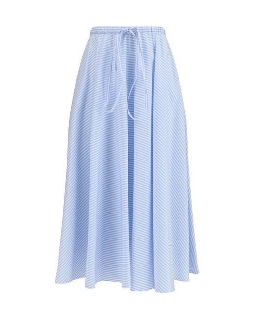 Crida Milano Blue Striped Long Skirt Locorotondo Cotton