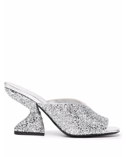 Ferragamo White Sansu Glitter-Detail Sandals