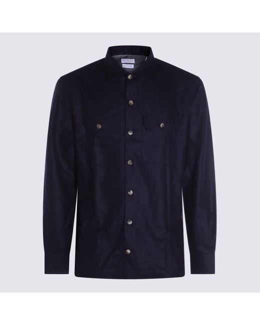 Brunello Cucinelli Blue Wool Shirt for men