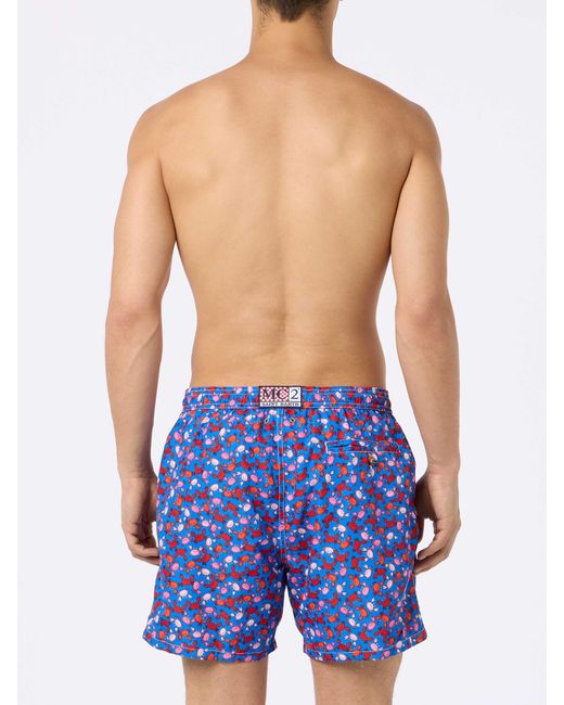Mc2 Saint Barth Blue Lightweight Fabric Swim-Shorts Lighting Micro Fantasy With Crabs Print Swimshort for men