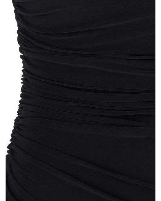 Norma Kamali Black Mini Dress With Asymmetric Hem And Mesh Sleeves